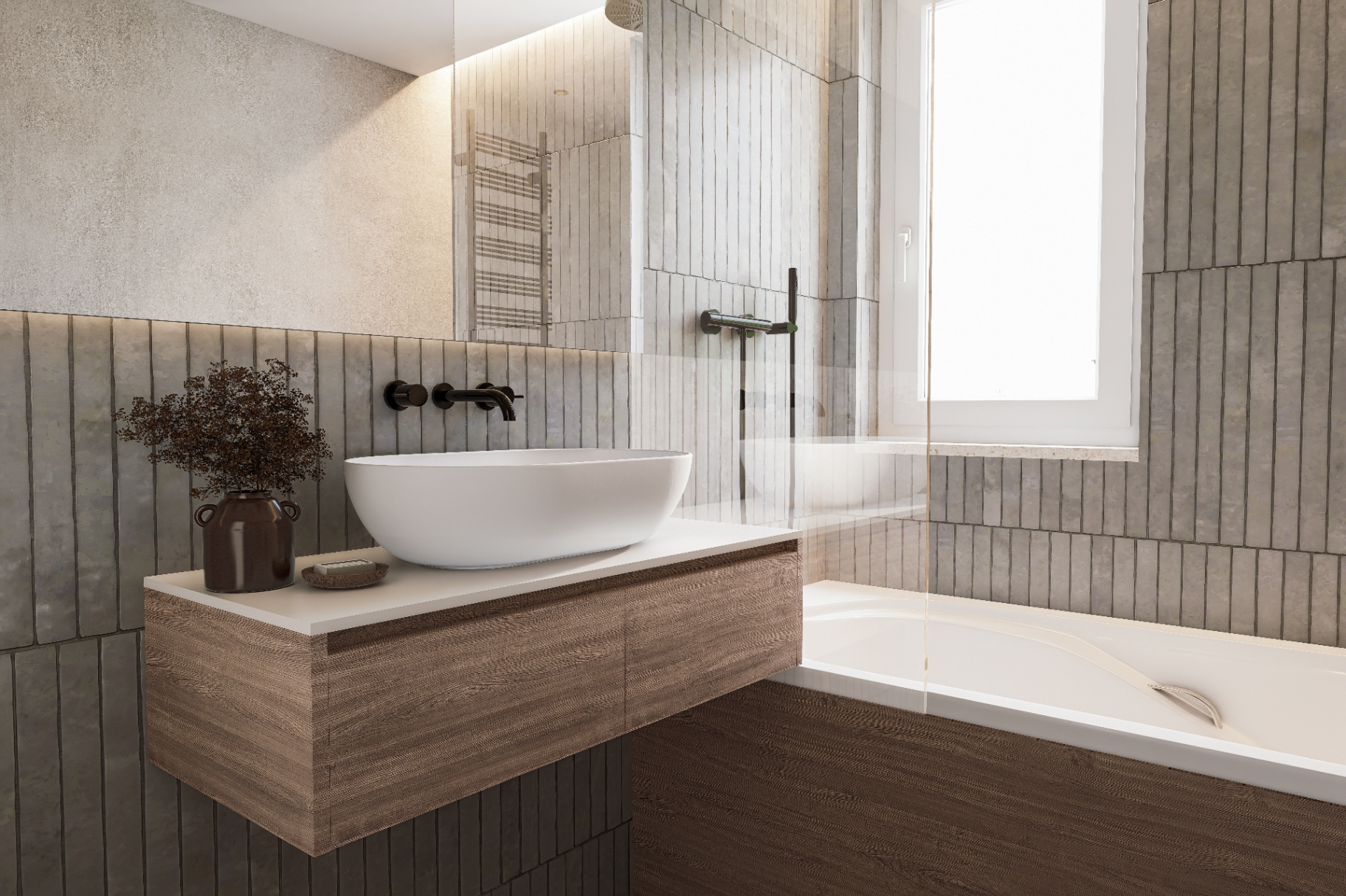 Bagno padronale con vasca e rivestimento kit-kat